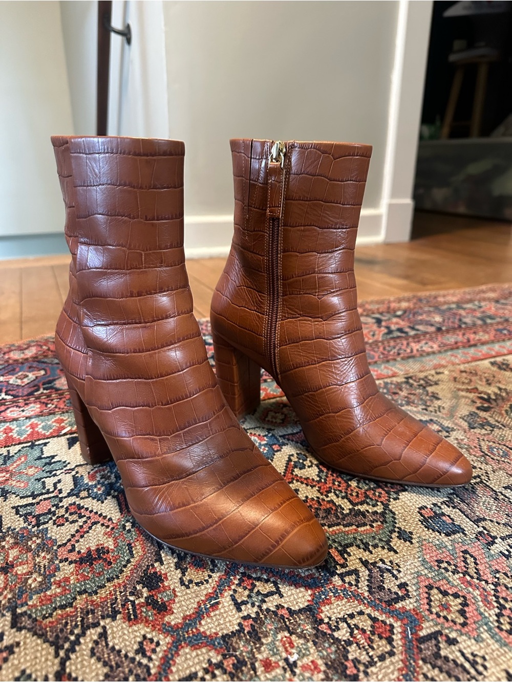 Sezane High Adele Boots Camel Croco - Size 38